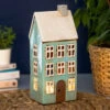 Shudehill Village Pottery Tall Light Blue House Tealight Holder -Home Furnishings Store 200610 shudehill village pottery tall light blue house tealight holder lifestyle