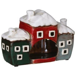 Shudehill Village Pottery Three Christmas Houses Tealight Holder -Home Furnishings Store 310802 shudehill village pottery three houses tealight holder 2