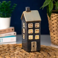 Shudehill Village Pottery Mini Tall Dark Blue House Tealight Holder