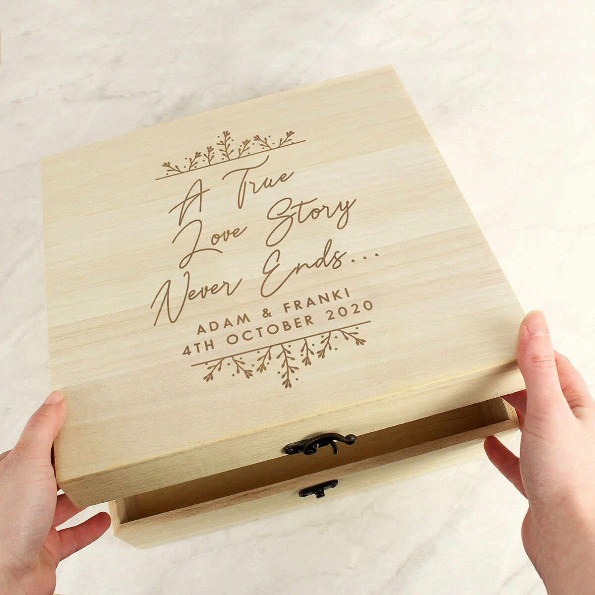 Personalised ‘True Love Story’ Wooden Keepsake Box 5 Personalised ‘True Love Story’ Wooden Keepsake Box - Image 3