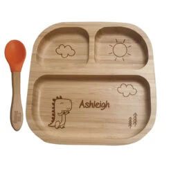 Personalised Dinosaur Bamboo Suction Plate & Spoon -Home Furnishings Store 4004986 3