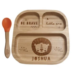 Personalised Lion Bamboo Suction Plate & Spoon -Home Furnishings Store 4004987 3