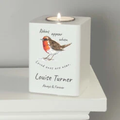 Personalised Robins Appear White Wooden Tealight Holder 9 Personalised Robins Appear White Wooden Tealight Holder -Home Furnishings Store 4005074 pmc personalised robins appear white wooden tealight holder 2