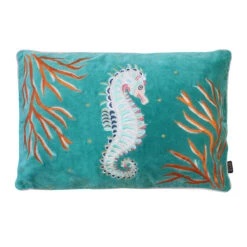 House Of Disaster Coral Seahorse Velvet Cushion