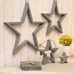 East Of India Grey Hanging Outline Star Set -Home Furnishings Store east of india 535 grey hanging outline star set lifestyle 4