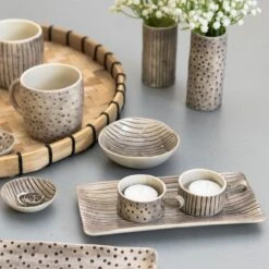 East Of India Dimpled Spot Handled Candle Holder -Home Furnishings Store east of india dimpled spot and scratched lines ceramics lifestyle 8