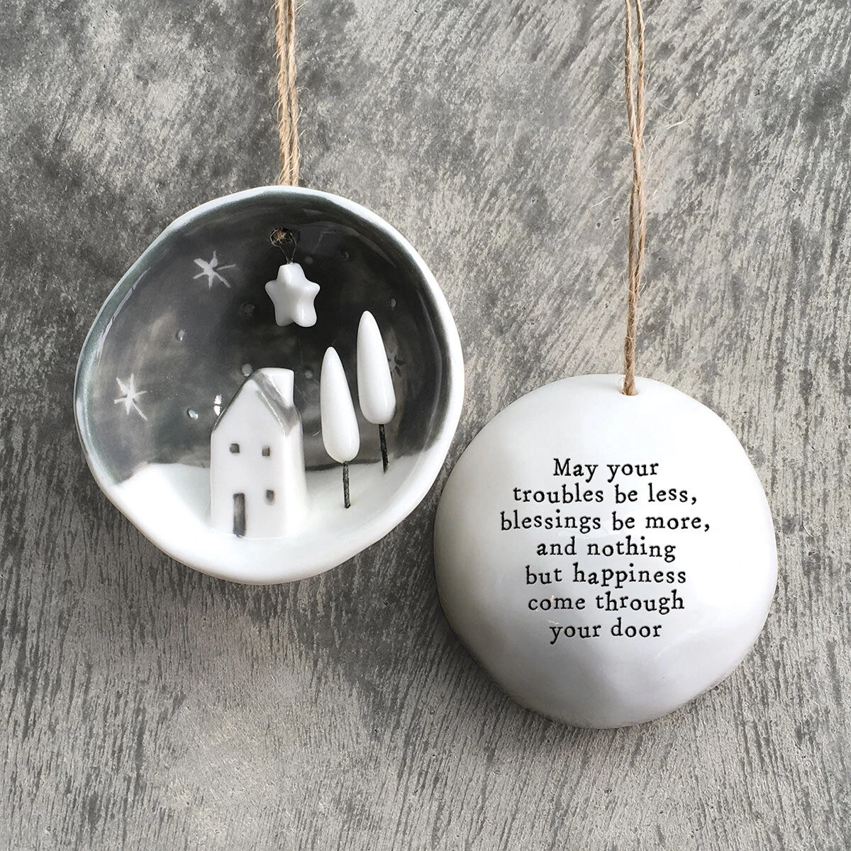 East Of India 'May Your Troubles' Half Porcelain Bauble 3 East Of India 'May Your Troubles' Half Porcelain Bauble