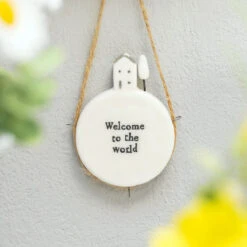 East Of India ‘Welcome To The World’ Circle Porcelain Hanger