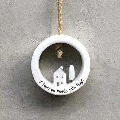 East Of India ‘No Words Just Hugs’ Circle Porcelain Hanger -Home Furnishings Store east of india eoi 6588 no words just hugs circle open porcelain hanger 2
