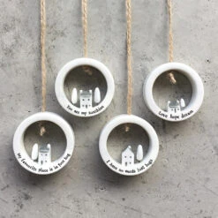 East Of India ‘No Words Just Hugs’ Circle Porcelain Hanger -Home Furnishings Store east of india eoi 6589 hope love dream circle open porcelain hanger 3 2