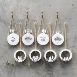 East Of India ‘Distance Means So Little’ Circle Porcelain Hanger -Home Furnishings Store east of india eoi 6589 hope love dream circle open porcelain hanger 4 1