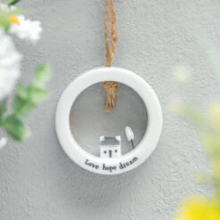 East Of India ‘Love Hope Dream’ Circle Porcelain Hanger