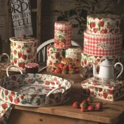 Emma Bridgewater Fruits Strawberries Set Of Three Round Caddies -Home Furnishings Store eb elite strawberries tins lifestyle 4