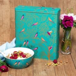 Sara Miller Green Bird Of Paradise Cereal Tin -Home Furnishings Store elite sara miller sm3371 green paradise cereal tin lifestyle
