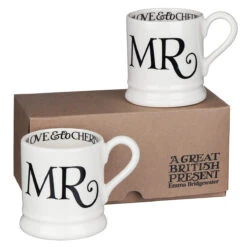 Emma Bridgewater Black Toast Mr & Mr Boxed Set Of Two Half Pint Mugs