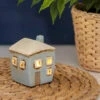 Shudehill Village Pottery Square Pale Blue House Mini Tealight Holder -Home Furnishings Store joe davies 331050 shudehill village pottery blue house mini tealight holder lifestyle 1