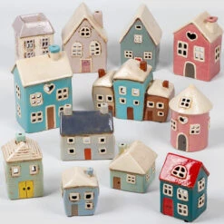 Shudehill Village Pottery Pale Grey House Tealight Holder -Home Furnishings Store joe davies shudehill village pottery lifestyle 1 9