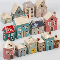 Shudehill Village Pottery Square Pale Blue House Mini Tealight Holder -Home Furnishings Store joe davies shudehill village pottery lifestyle 2 11