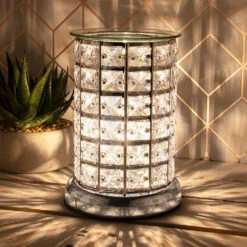 Desire Straight Sided Silver Crystal Aroma Lamp Wax Melt Warmer