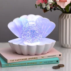 White Glitter Pearl Seashell Colour Changing Mood Light 13 White Glitter Pearl Seashell Colour Changing Mood Light -Home Furnishings Store lesser and pavey lp49420 white seashell light 2