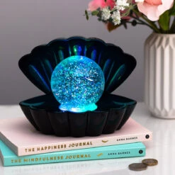 Black Glitter Pearl Seashell Colour Changing Mood Light -Home Furnishings Store lesser and pavey lp49422 black seashell light 1