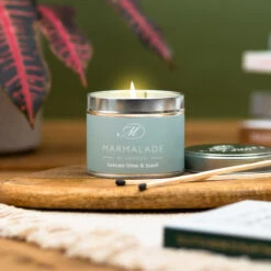 Marmalade Of London Tuscan Lime & Basil 210g Tin Soy Candle -Home Furnishings Store marmalade of london 11081 tuscan lime basil 210g tin soy candle lifestyle 1