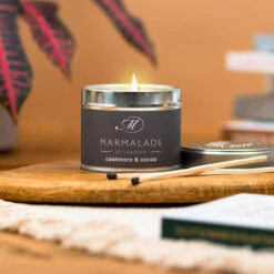 Marmalade Of London Cashmere & Cocoa 210g Tin Soy Candle -Home Furnishings Store marmalade of london 11685 cashmere cocoa 210g tin soy candle lifestyle 3