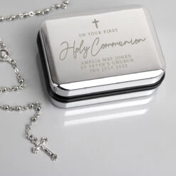 Personalised First Holy Communion Rosary Beads And Cross Trinket Box
