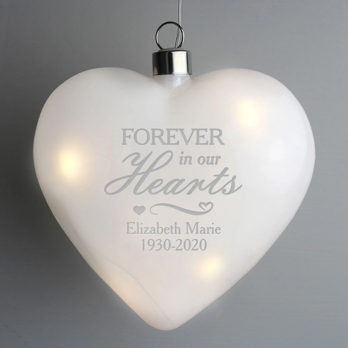 Personalised 'Forever In Our Hearts' LED Hanging Glass Heart 3 Personalised 'Forever In Our Hearts' LED Hanging Glass Heart