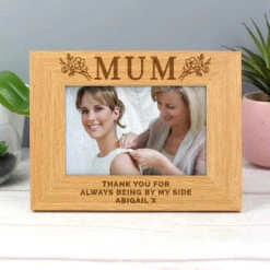 Personalised Floral Mum 4x6 Oak Finish Photo Frame -Home Furnishings Store p011499 personalised floral mum 4x6 oak finish photo frame 3