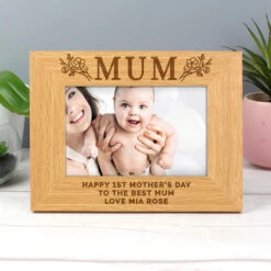 Personalised Floral Mum 4x6 Oak Finish Photo Frame -Home Furnishings Store p011499 personalised floral mum 4x6 oak finish photo frame 6