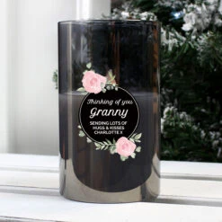 Personalised Floral Smoked Glass Jar LED Candle -Home Furnishings Store p1007d45