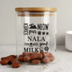 Personalised Glass Cat Treat Jar With Bamboo Lid -Home Furnishings Store p1007e16 3
