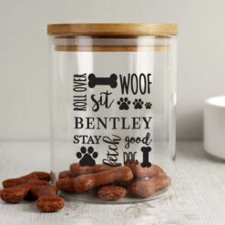 Personalised Glass Dog Treat Jar With Bamboo Lid -Home Furnishings Store p1007e28