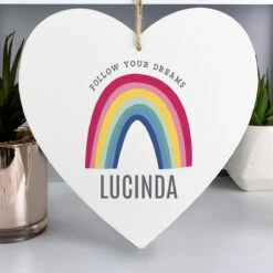 Personalised Rainbow Large Wooden Heart Decoration -Home Furnishings Store p1011e26 4