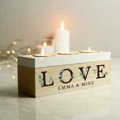 Personalised ‘Love’ Botanical Triple Tealight Box -Home Furnishings Store p1011f32
