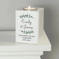 Personalised Botanical White Wooden Tealight Holder -Home Furnishings Store p1011f34 1