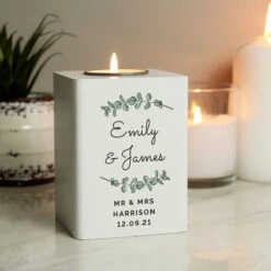 Personalised Botanical White Wooden Tealight Holder -Home Furnishings Store p1011f34 2
