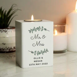 Personalised Botanical White Wooden Tealight Holder -Home Furnishings Store p1011f34 3