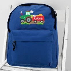 Personalised Blue Tractor Backpack -Home Furnishings Store personalised memento company p0710j26 3