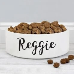 Personalised Medium White Pet Bowl -Home Furnishings Store personalised memento company p0805i22 pet bowl 4