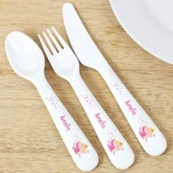 Personalised Garden Fairy 3 Piece Plastic Cutlery Set