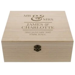 Personalised Mr & Mrs Large Wooden Keepsake Box -Home Furnishings Store pmc p1014a54 mr and mrs wooden box 2 1