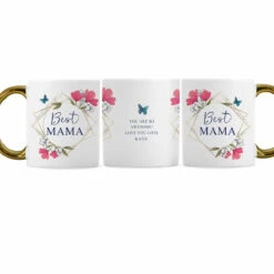 Personalised Geometric Floral Gold Handle Mug -Home Furnishings Store pmc personalised p0805n44 geometic floral gold handle mug 04