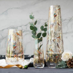 Sara Miller Chelsea Gold Single Stem 16cm Glass Vase -Home Furnishings Store portmeirion sara miller vases lifestyle 1 2