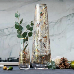 Sara Miller Chelsea Gold Single Stem 16cm Glass Vase -Home Furnishings Store portmeirion sara miller vases lifestyle 2 1