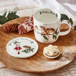 Wrendale ‘Winter Mice’ Christmas Mouse Mug And Coaster Set -Home Furnishings Store portmeirion wnmz3943 xg wrendale winter mice mug and coaster set lifestyle 1 1