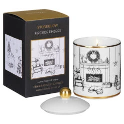 Stoneglow Keepsake Fireside Embers Leather, Tobacco & Cognac Ceramic Jar Candle