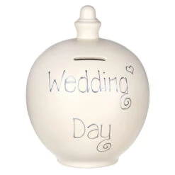 Temptation 'Wedding Fund' Silver On Cream Money Pot