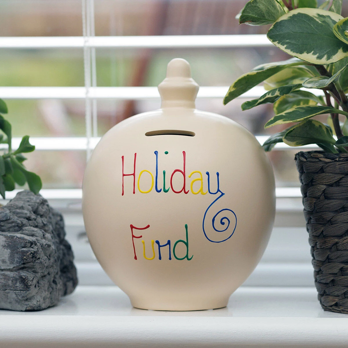 Temptation ‘Holiday Fund’ Multi-Colour On Cream Money Pot 4 Temptation ‘Holiday Fund’ Multi-Colour On Cream Money Pot - Image 2